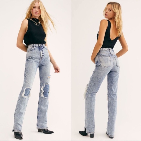 Free People Denim - Free People My Own Lane High Rise Jeans sz 26 Straight Leg Distressed Acid Wash